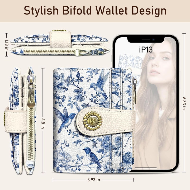 Kelvoris Bird Small Rfid Women Wallet Bifold Zipper Coin Pocket PU Leather Compact Cash Credit Card Holder Travel Wallet for Female Ladies Teen Girls 1 ID Window 10 Card Slots - Image 5